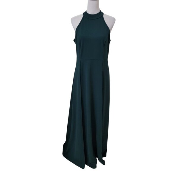 MUSHARE Size XL Hunter Green Halter Neck Sexy Split Cocktail Party Maxi Dress - Picture 1 of 12